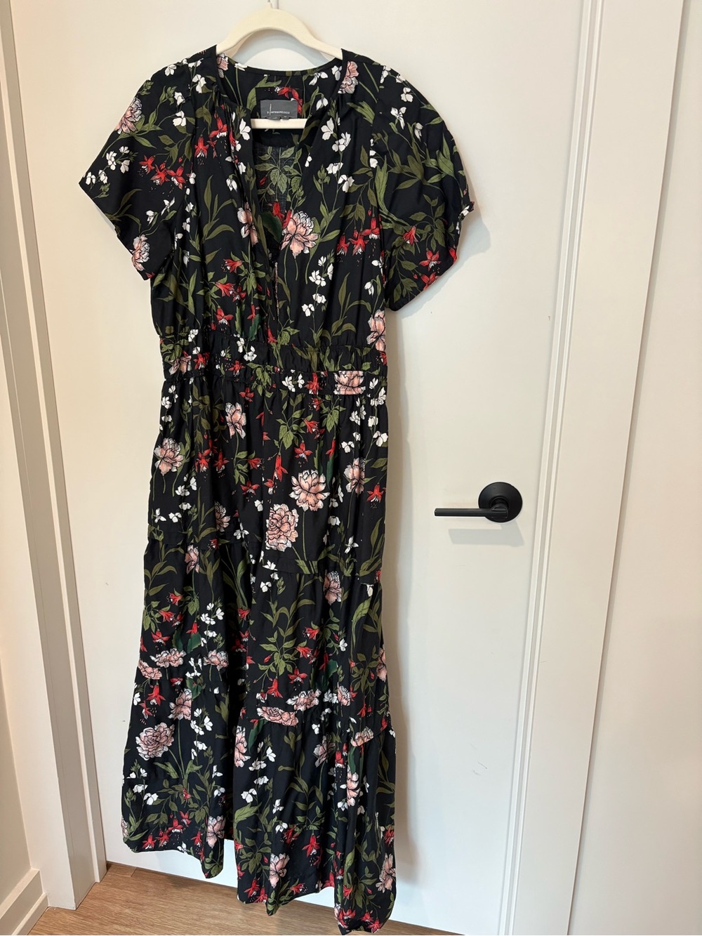 Anthropologie The Somerset Black Floral Garden Tiered Smocked Maxi Dress Cozy 1X - Picture 3 of 14